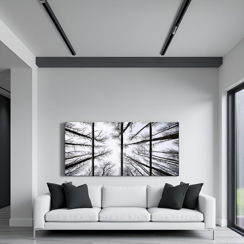 LevvArts - Black and White Forest Canvas Wall Art Low Angle View Aspen Trees Picture Print on Canvas,San Juan National Forest,4 Panels Framed Artwork for Modern Home Wall Decoration,Large Size - Image 2